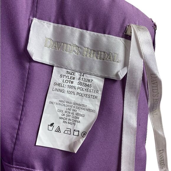 Elegant David’s Bridal long strapless dress /gown chiffon flowing purple - Picture 5 of 12